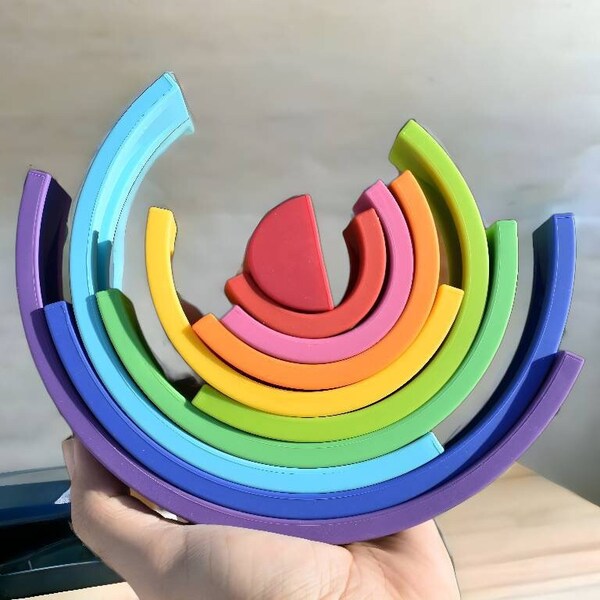 Cute Rainbow Gift Stacker - Colorful Montessori Toy for Toddlers - Toddler Gift Puzzle - Toddler Building Blocks - Toddler 1 2 3 years old