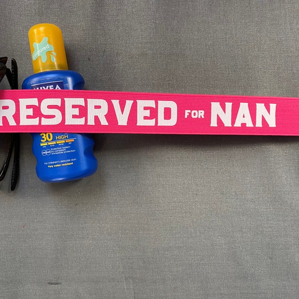 Personalised Towel Elastic Sunbed Lounger Strap Holiday Essentials Towel Holder RESERVED for (NAME) * 8 Colours to choose from *