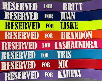 Personalised Towel Elastic Sunbed Lounger Strap Holiday Essentials Towel Holder RESERVED for (NAME) * 12 Colours to choose from *