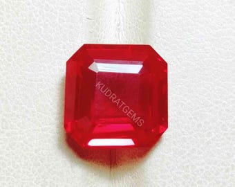Lab Created Ruby Gemstone, Asscher Cut Red Ruby, Loose Stone for Jewelry Making(Multiple sizes)