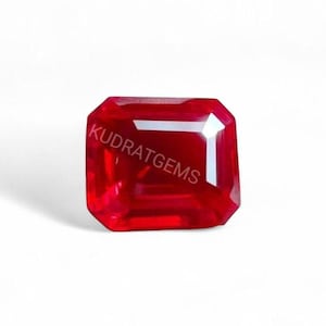 Octagon Emerald Cut Lab Ruby Gemstone: Red Corundum Jewelry Making
