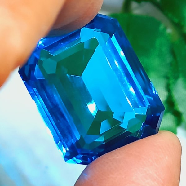 28x22mm Blue Topaz Gemstone Loose Octagon Brilliant Cut Faceted Big Size Gift For Her Topaz Ring  Pendant Jewelry Make  Lab Created Gift Him