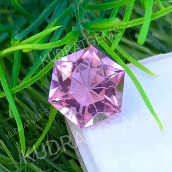 13mm Pink Sapphire Gemstone Loose Hexagon Cut Faceted Unique Fancy Cut Baby Pink Gemstone Ring Pendant Jewelry Making Gift Her Lab Created