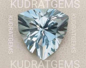 Lab Aquamarine Gemstone, Trillion Faceted Fantasy Cut (10mm-30mm)