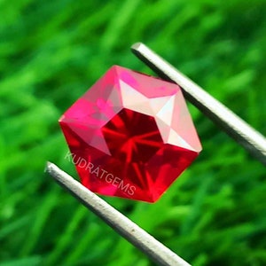 12mm Pigeon Blood Ruby Corundum Gemstone Loose Hexagon Unique Cut Fantasy Cut Red Ring Pendant Earrings Jewelry Make Gift For Her Lab Creat