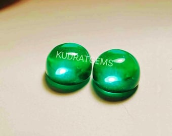 Synthetic Emerald Cabochon: Round Smooth Loose Gemstone (5mm-30mm) Custom Depth Available