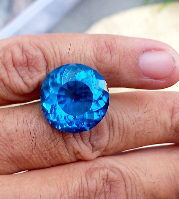 Blue Topaz Gemstone Loose Round Brilliant Cut Faceted Big Size For Her Ring Pendant Bracelet Jewelry Making Gift 5mm to 50mm Synthetic Gem