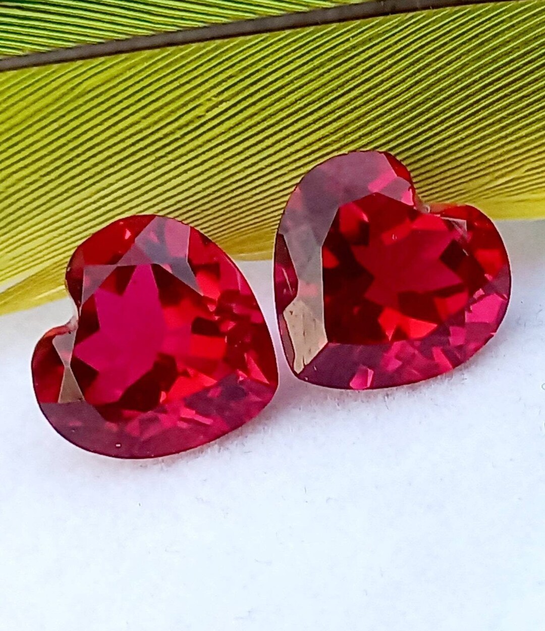 10mm Red Spinel Lab Gemstone Loose Heart Shape Pair Faceted Cut for Her ...