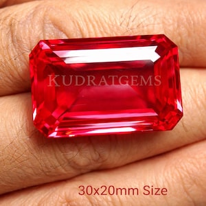 Large Lab Ruby 30x20mm, Octagon Emerald Cut, Huge Red Corundum Loose Stone for Statement Jewelry, Big Rectangle Lab Grown Ruby