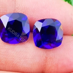 Tanzanite Gemstone Loose Cushion Cut Faceted Blue Ring Pendant Necklace Earrings Stud Jewelry Making Gift Size 5mm to 50mm Synthetic