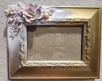 Etherial blush and gold multimedia painted photo frame