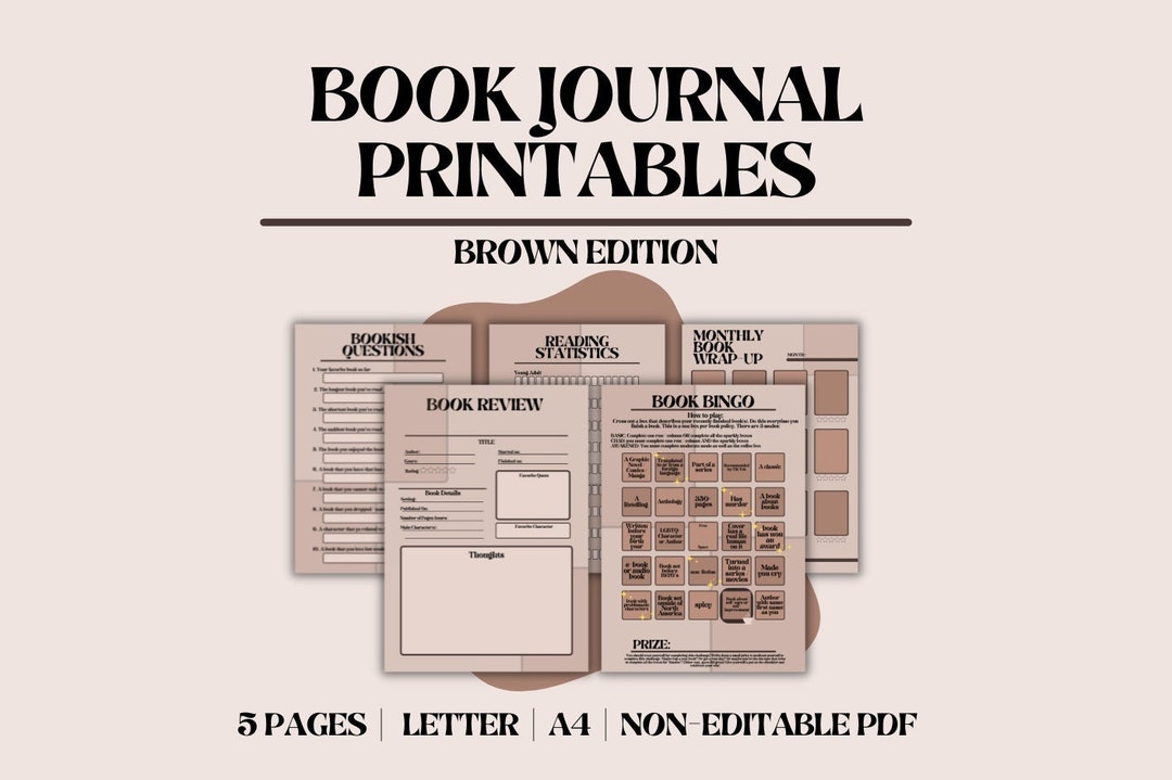 Book Journal Printables Brown Edition Book Review Month - Etsy
