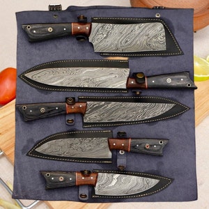 Handmade Damascus Chef Knife Set of 5Pcs With Multi Color Dollar Sheet Gift for Husband Kitchen Knife Groomsmen Gift Lover Gift gift for dad
