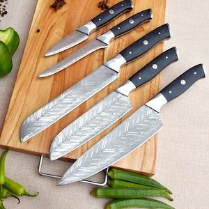 Damaskus Kochmesser Küchenmesser-Set Chef-Set handgefertigtes Damaskus-Kochset mit Lederscheide| Geschenk für Ihn, Weihnachtsgeschenk