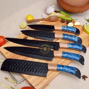 Hand forged steel Chef Set of 5 pieces , Chef Knife set, Kitchen Chef Knife Set , Anniversary Gift For Him , Mother day gift,Valentine gift