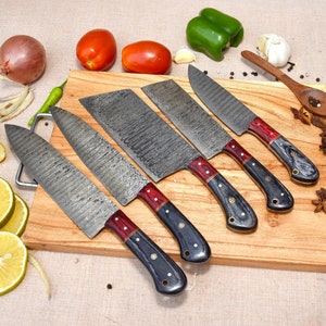 Conjunto de chef de Damasco de 5 piezas, conjunto de chef hecho a mano personalizado, conjunto de chef de Damasco hecho a mano, regalo personalizado para la madre, regalo del día de la madre,