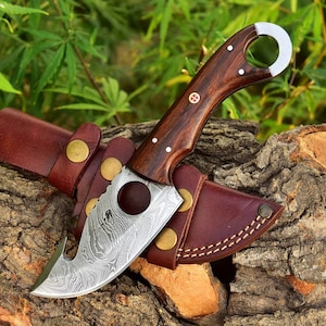 Damaskus Skinner Messer, Damaskus Feste Klinge, Skinner Jagdmesser, Wikingermesser, geschmiedetes Stahlmesser, Campingmesser Rosenholz Geschenk für Ihn