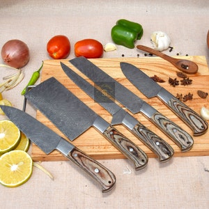 Handmade Damascus Chef set Of 5pcs With Leather,Damascus Knife Set,Damascus Chef Knife,Full Kitchen Knife Set,Damascus Chef Set,Newly Design