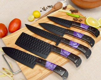 Handmade Damascus steel, Steel Knife set | Chef Knife Set | Custom Knife Set | Gift For Husband | Kitchen Knife Set, Gift For Him / Her