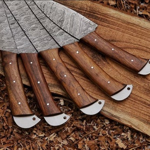 Handmade damascus Chef Set free With Leather Roll Personalized Chef Knife Kitchen set.Gift For Anniversary,Mother day Gift Gift For Everyone