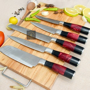 Juego de chef de Damasco de 5 piezas, juego de chef hecho a mano personalizado, juego de chef de Damasco hecho a mano, regalo personalizado para la madre, regalo del día de la madre,
