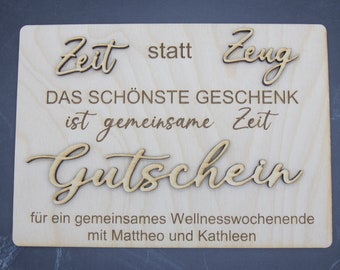 ZEIT statt ZEUG Gutschein, personalisierbar, Geschenk