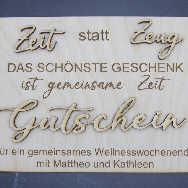 ZEIT statt ZEUG Gutschein, personalisierbar, Geschenk