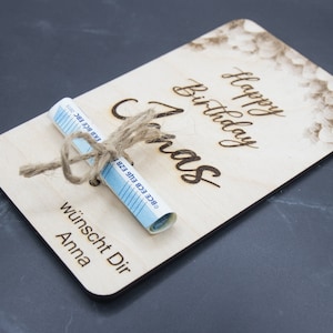 Geschenkkarte Holz, Geldgeschenk Happy Birthday, Luftballons