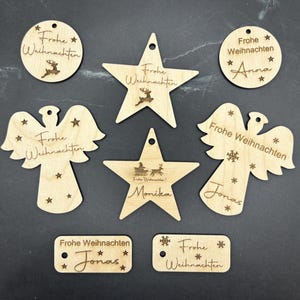 Geschenkanhänger PERSONALISIERT für Weihnachten, Holz,  runde Weihnachtsanhänger, mit Lasergravur