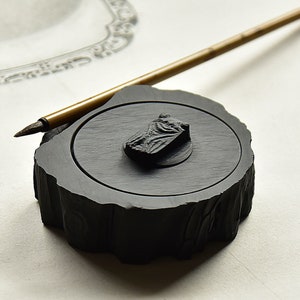 Chinese Original Stone Ink Stone, Vintage Ink Stone, Hand Carved Ink Stone with Cover, Ink Stone, Valentine&#39;s Day Gift