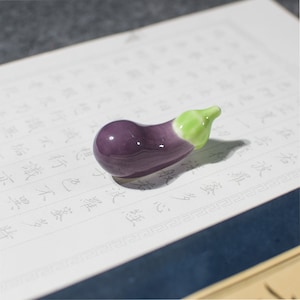 Eggplant Pen Rest, Chinese Brush Holder, Ceramic Pen Rest, Vegetable Brush Holder, Chopstick Rest, Creative Pen Rest Ornament