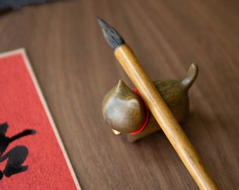 Cute Pen Rest, Kitten Pen Rest, Wooden Pen Rest, Writing Room Supplies, Calligraphy Brush Holder, Gift for Calligraphers