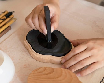 Juego de piedra de tinta Begonia, piedra de tinta Xuan, artefactos elegantes para el estudio, barra de tinta sólida de caligrafía china, suministros de caligrafía hechos a mano