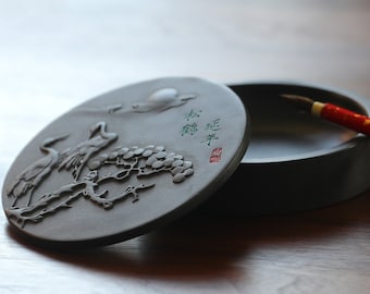 石蓋付き手作り中国硯：書道用インクパレット - Etsy 日本