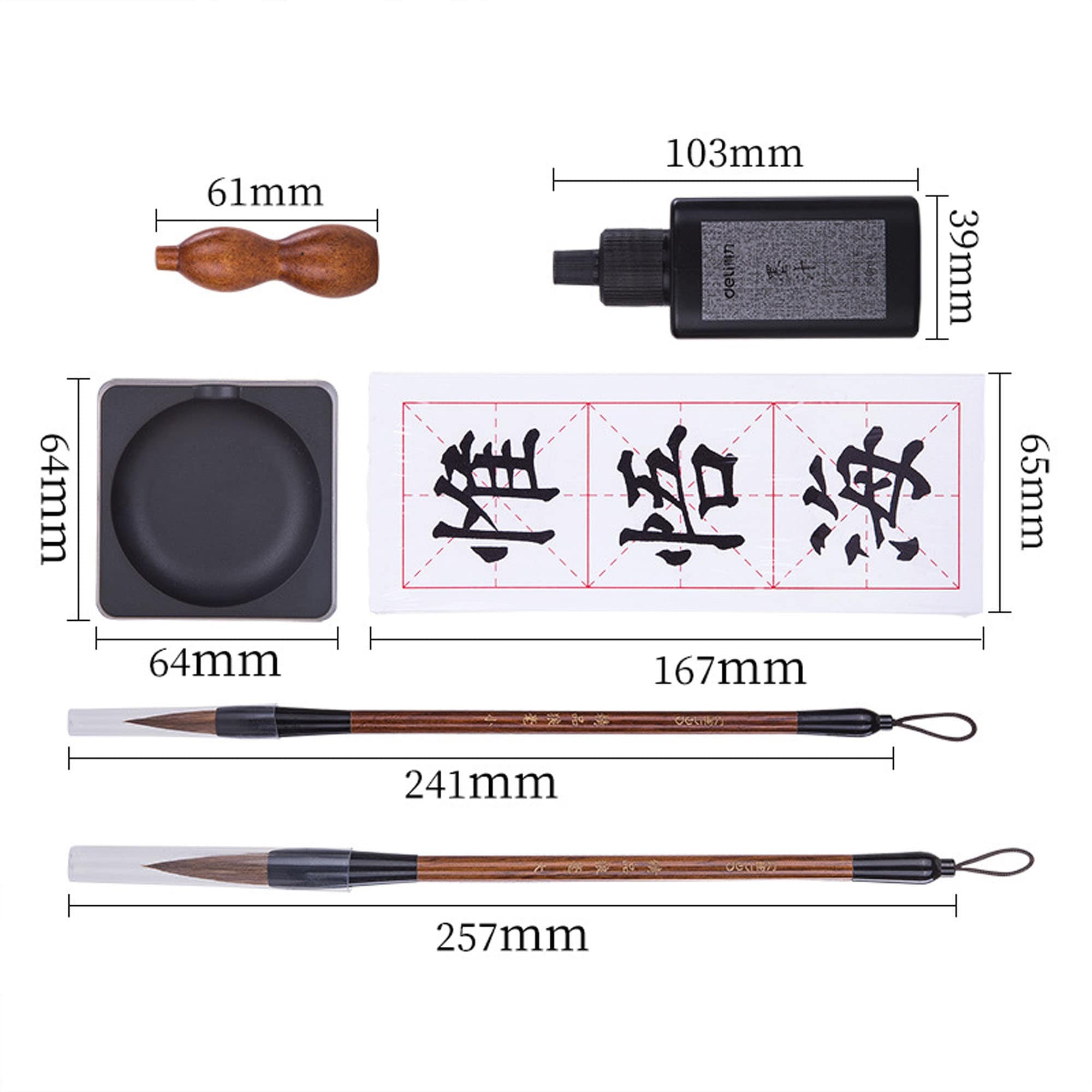 Set Di Calligrafia Cinese 'Quattro Tesori Dello Studio' - Completo Con Pennello, Inchiostro, Carta, Pietra, Portapenne E Astuccio - 3