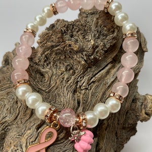 Breast Cancer Awareness Bracelet, Genuine Beads, Beaded Bracelet