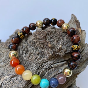 Chakra 7 stone healing Natural Stone Mahogany Obsidian Beaded Bracelet, Gemstone Bracelet