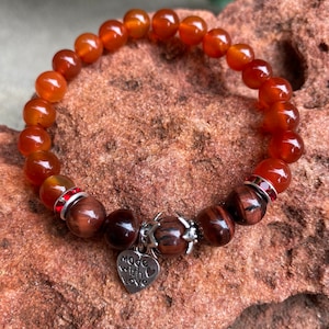 Natural Stone Red Agate and Red Tiger’s Eye Beaded Bracelet, Gemstone Bracelet