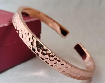 Gehämmertes Dickes Kupfer Manschetten Armband - Arthritis Minimalistischer Schmuck - Geschenk zum 7
