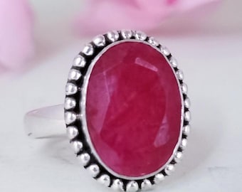 Anel de rubi feito à mão: anel com pedra preciosa de prata esterlina 925