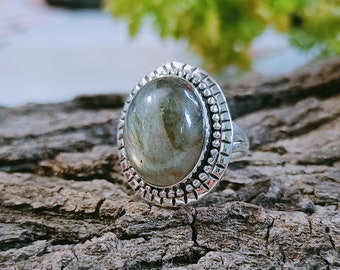 Blue Fire Labradorite Sterling Silver Ring - Handmade Statement Ring