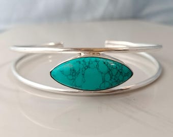 925 Sterling Silver Turquoise Cuff Bracelet - Adjustable bangle - Boho Gemstone Bracelet - Gift For Her