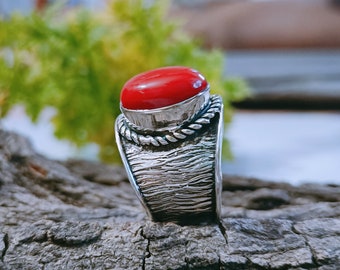 Handmade Red Coral Sterling Silver Ring – Boho Gemstone Jewelry