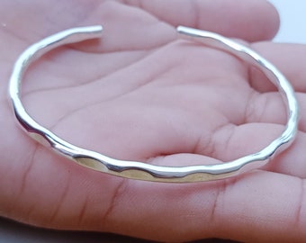 Pulseira de prata esterlina martelada: pulseira unissex ajustável