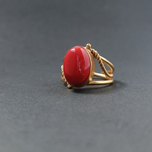 Red Coral Ring, Silver Ring,  Handmade  Ring, Wedding Ring, Statement Ring, Natural Coral Ring For Christmas Gift, Women Ring Vintage ring,