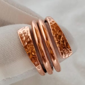 Handmade Hammered Copper Wrap Ring: Adjustable Band Jewelry