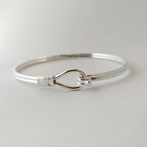 925 Sterling Silver Hook Bangle - Minimalist Wire Wrapped Bracelet - Dainty Hook Closure Jewelry