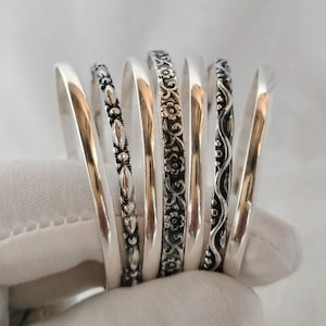 925 Sterling Silver Bangles, 7 Set Bangles, Stackable Bangles, Silver Bangle for Her- him, Handmade Bangles for Gift, Silver jewelry