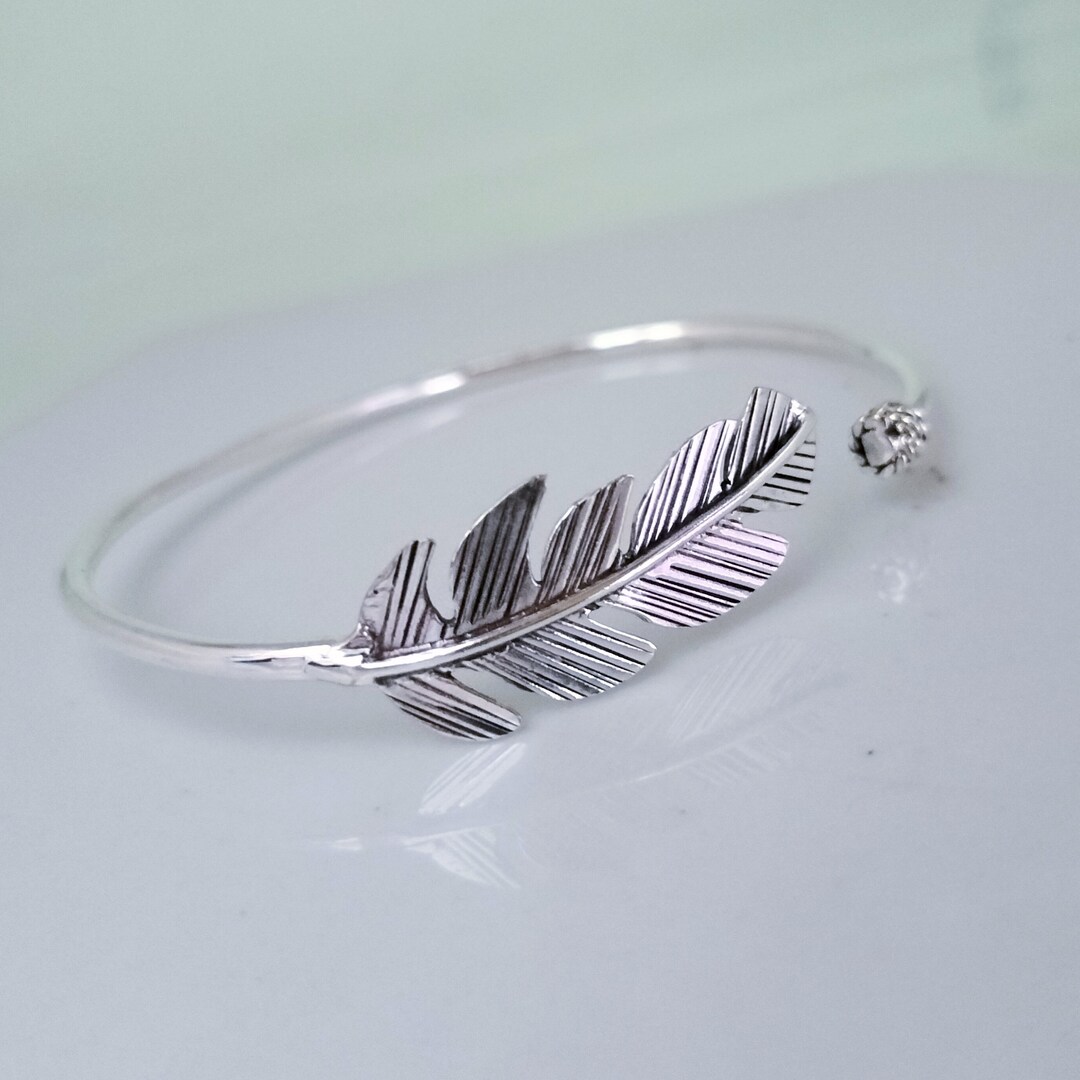 Sterling Silver Leaf Bangle – Adjustable Arm Cuff Bracelet - Etsy