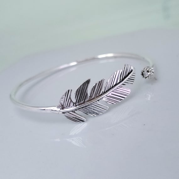 Leaf Bangle, 925 Sterling Silver Bangle, Silver Leaf Bangle
